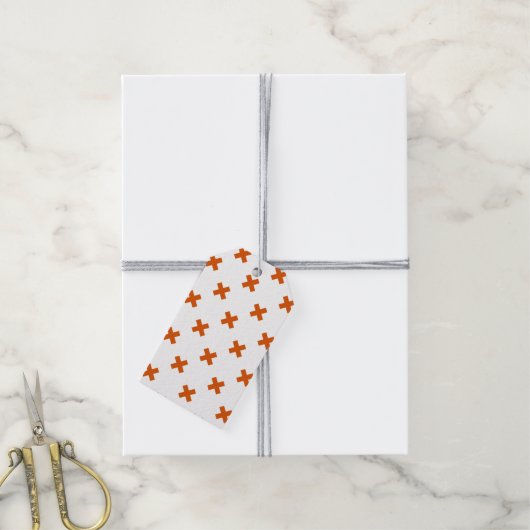 Oranje kruisstiften op wit cadeaulabel (Met Touw)