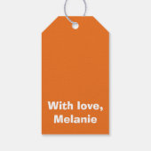Oranje kruisstiften op wit cadeaulabel (Achterkant)