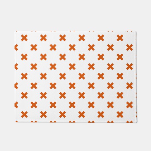 Oranje kruisstiften op wit deurmat (Voorkant)