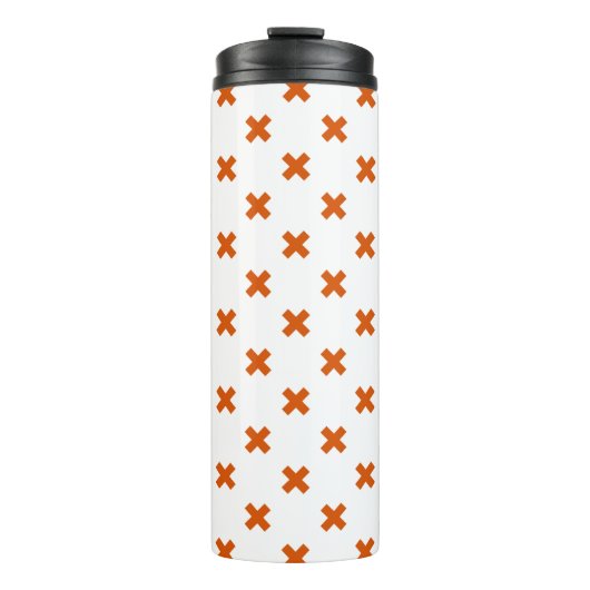 Oranje kruisstiften op wit thermosbeker (Voorkant)