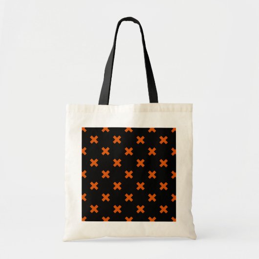 Oranje kruisstiften op zwart tote bag (Voorkant)