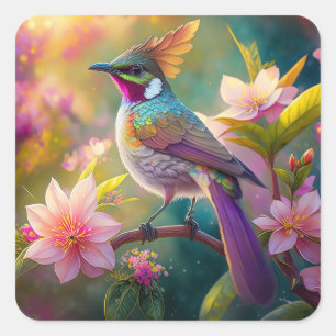 Oranje Kuif Regenboog Ekster Fantasie Vogel Vierkante Sticker