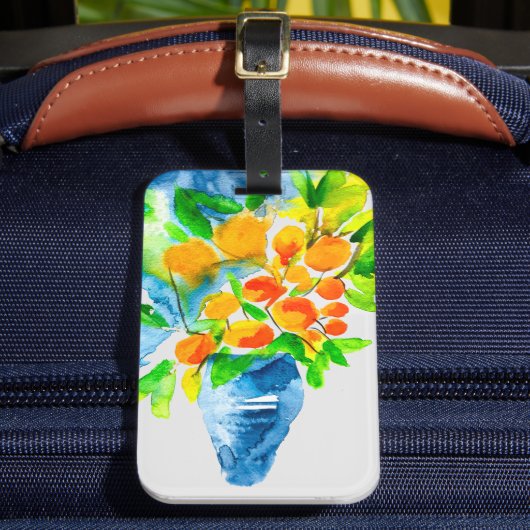 Oranje kumquat fruit kunst waterverf bagagelabel (Voorkant Insitu 2)
