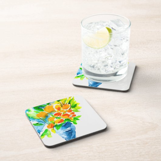 Oranje kumquat fruit kunst waterverf bier onderzetter (Rechterzijde)