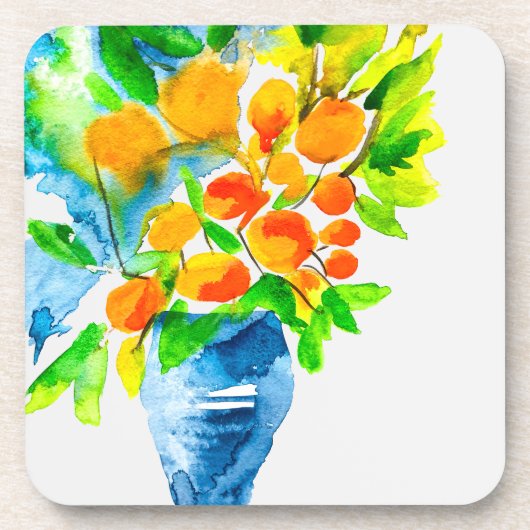 Oranje kumquat fruit kunst waterverf bier onderzetter (Voorkant)