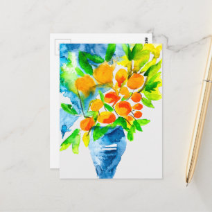 Oranje kumquat fruit kunst waterverf briefkaart