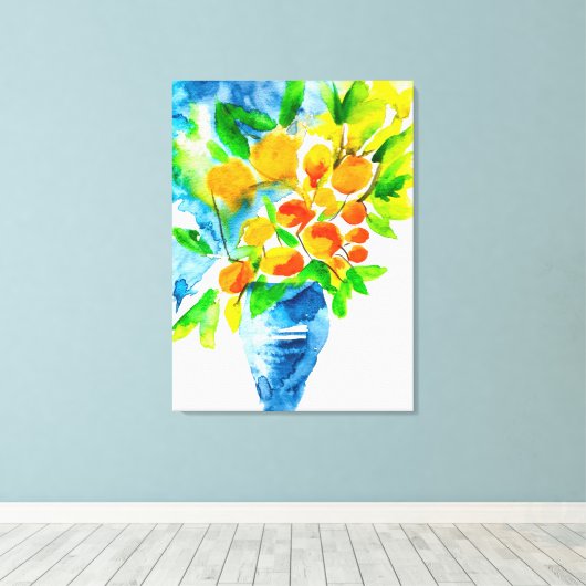 Oranje kumquat fruit kunst waterverf canvas afdruk (Insitu (Houten vloer))