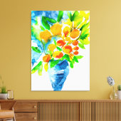 Oranje kumquat fruit kunst waterverf canvas afdruk (Insitu (Woonkamer))