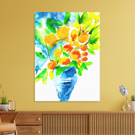 Oranje kumquat fruit kunst waterverf canvas afdruk (Insitu (Woonkamer))