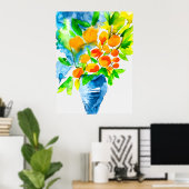 Oranje kumquat fruit kunst waterverf poster (Thuiskantoor)
