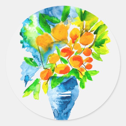 Oranje kumquat fruit kunst waterverf ronde sticker (Voorkant)