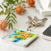 Oranje kumquat fruit kunst waterverf sleutelhanger (Zijkant)