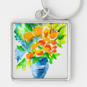 Oranje kumquat fruit kunst waterverf sleutelhanger (Voorkant)