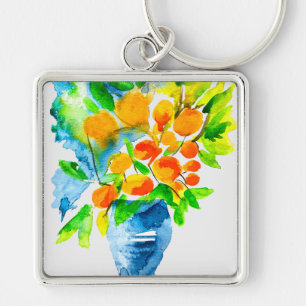 Oranje kumquat fruit kunst waterverf sleutelhanger