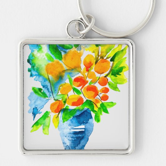 Oranje kumquat fruit kunst waterverf sleutelhanger (Voorkant)