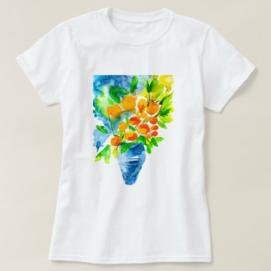Oranje kumquat fruit kunst waterverf t-shirt (Design voorkant)