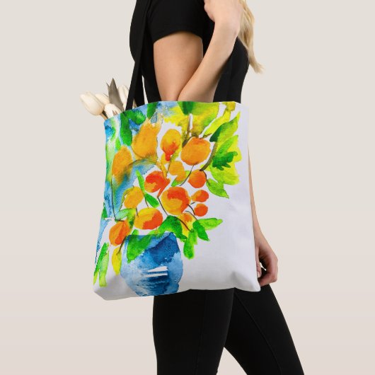 Oranje kumquat fruit kunst waterverf tote bag (Dichtbij)