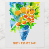 Oranje kumquat fruit kunst waterverf wijn etiket (Enkel label)