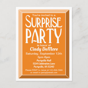 Oranje Kunst Deco Beveled Birthday Surprise Party Uitnodiging Briefkaart
