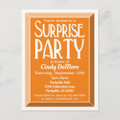 Oranje Kunst Deco Beveled Birthday Surprise Party Uitnodiging Briefkaart (Voorkant)