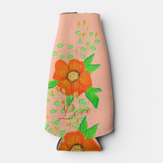 Oranje kunstbloem flesjeskoeler (Voorkant)