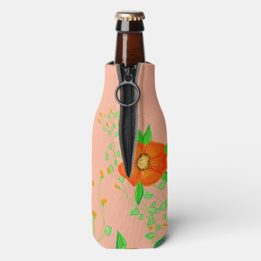 Oranje kunstbloem flesjeskoeler (Fles Achterkant)