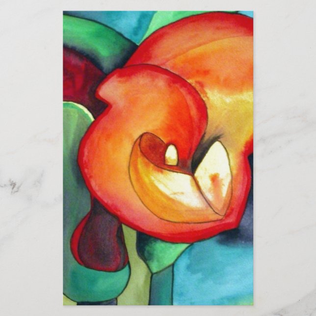 Oranje kunstbloem, waterverf (Voorkant)