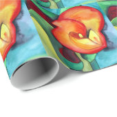 Oranje kunstbloem, waterverf cadeaupapier (Rol Hoek)