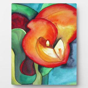 Oranje kunstbloem, waterverf fotoplaat