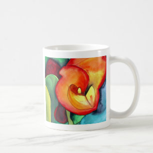 Oranje kunstbloem, waterverf koffiemok