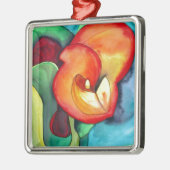 Oranje kunstbloem, waterverf metalen ornament (Links)