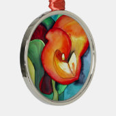 Oranje kunstbloem, waterverf metalen ornament (Rechts)