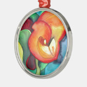 Oranje kunstbloem, waterverf metalen ornament (Links)