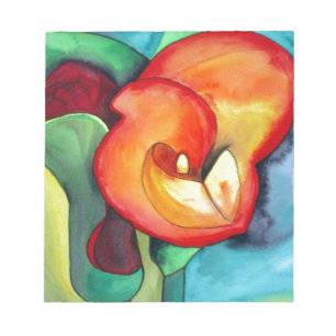 Oranje kunstbloem, waterverf notitieblok