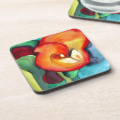 Oranje kunstbloem, waterverf onderzetter (Linkerzijde)