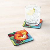 Oranje kunstbloem, waterverf onderzetter (Rechterzijde)