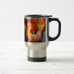 Oranje kunstbloem, waterverf reisbeker