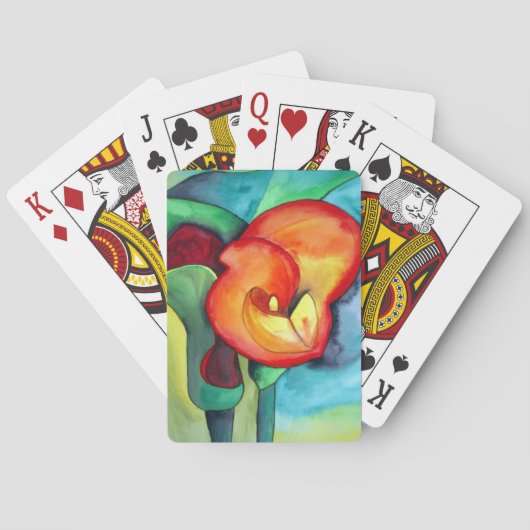 Oranje kunstbloem, waterverf speelkaarten (Achterkant)