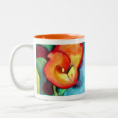 Oranje kunstbloem, waterverf tweekleurige koffiemok (Links)