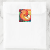 Oranje kunstbloem, waterverf vierkante sticker (Tas)
