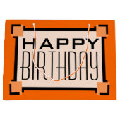 Oranje kunstdeco Geometric Happy Birthday Groot Cadeauzakje (Voorkant)