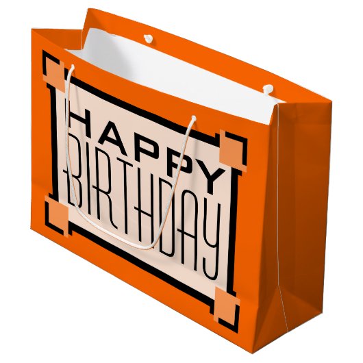 Oranje kunstdeco Geometric Happy Birthday Groot Cadeauzakje (Voorkant Gekanteld)