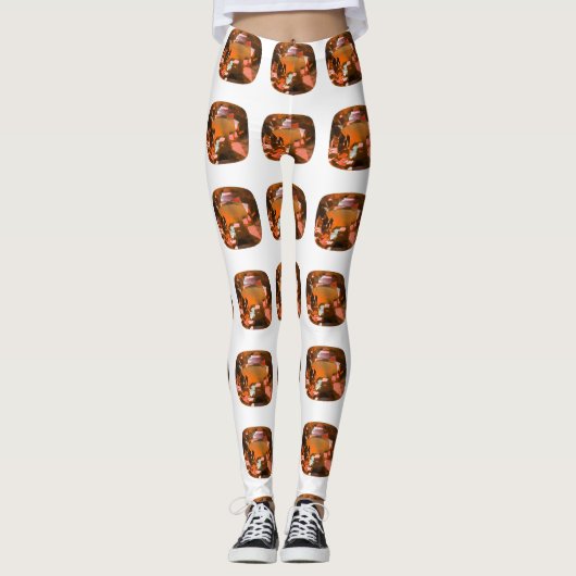 Oranje Kussen-cut Patroon Leggings (Voorkant)