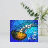 Oranje kwal-blauwe oceaan met stroom briefkaart (Staand voorkant)