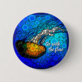 Oranje kwal-blauwe oceaan met stroom ronde button 5,7 cm (Voorkant)