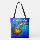 Oranje kwal blauwe oceaan met stroom tote bag (Achterkant)