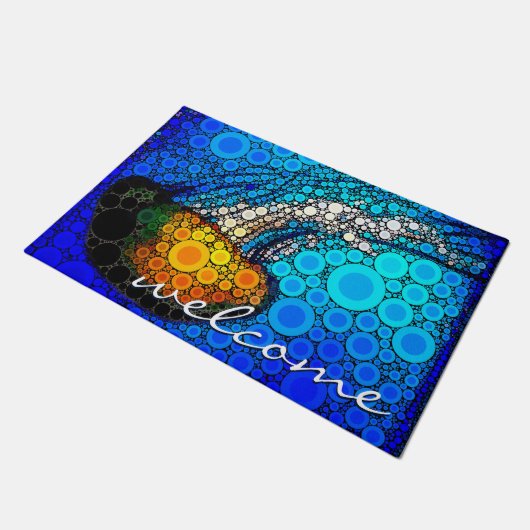 Oranje kwal blauwe oceaan welkomstscript modern deurmat (Schuin)