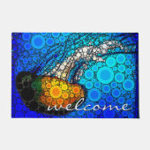 Oranje kwal blauwe oceaan welkomstscript modern deurmat (Voorkant)