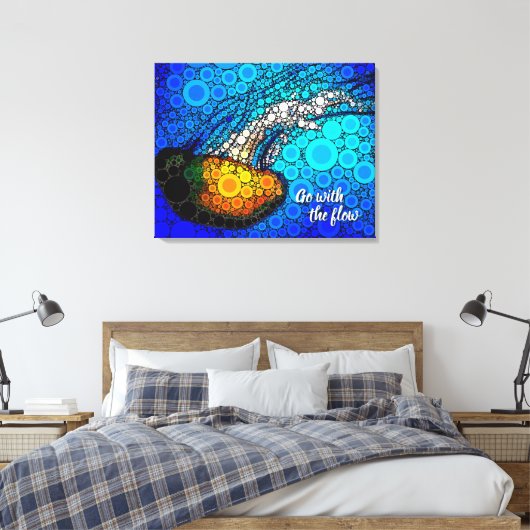 Oranje kwal Blue Ocean Go met de Flow Bold Canvas Afdruk (Insitu (Slaapkamer))