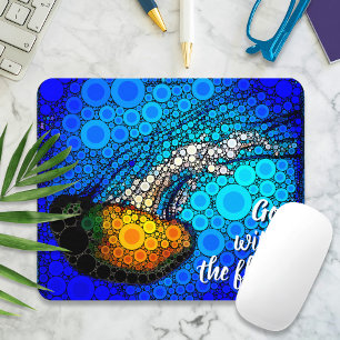 Oranje kwal Blue Ocean Go met Flow Script Muismat